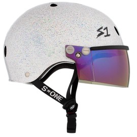 S1 Lifer Visor Helmet Gen 2 for Skateboarding, BMX, and Roller Skating - EPS Fusion Foam, CPSC & ASTM Certified - White Gloss Glitter w/Iridium Visor Large (22")