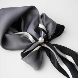 Skinny Satin Scarf Silk Feeling for Women, Rhombus Silk Like Neckerchief for Hair Wraps and Handbag Handle Ribbon Accessories (Grey)