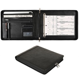 Handmade 3 Ring Check Binder for 3 on a Page 9" x11 1/4" Check Holder, Zippered Business Checkbook Holder, 3 Ring Check Book Binder for Business Checks, Fit 3 & 9 Holes Check - Oil Black