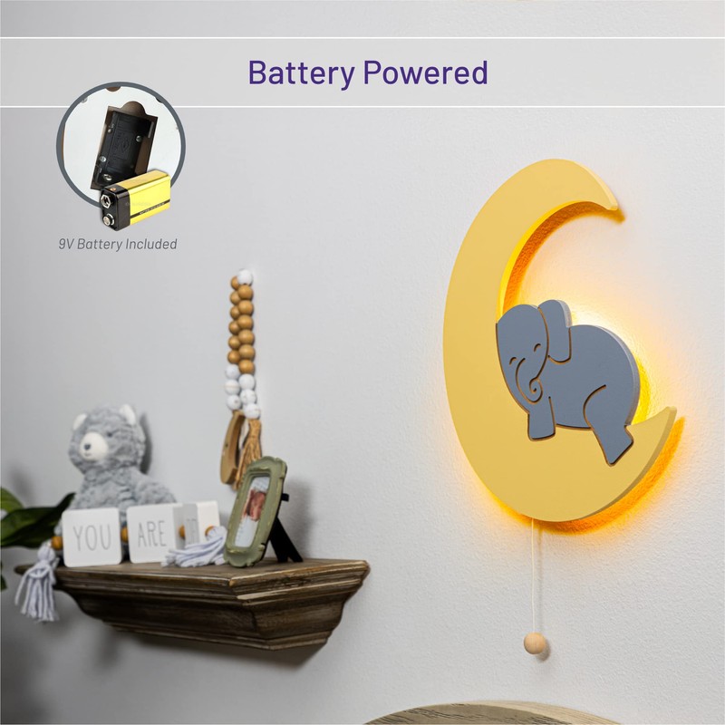 Lumipets Lighted Elephant on Moon, Nursery Night Light, Wall Mounted