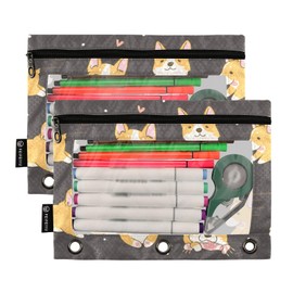 Corgi Cute Dogs Binder Pencil Pouch for 3 Ring Pencil Pouch with Zipper Clear Window Pencil Case Pencil Pouches Bags for Office Supplies Daily Cosmetic, 2 Pack