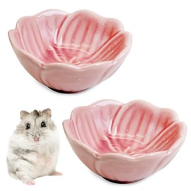 BNOSDM 2 Pcs Hamster Ceramic Food Bowl Flower Series Gerbil Drinking Bowls Anti-Turning Food & Water Dish for Dwarf Syrian Hamsters Gerbil Chinchilla（Pink, Narcissus Pattern）