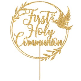 First Holy Communion Cake Topper, Spanish Baptism, Religious Christening, Wedding Baby Shower 1st Birthday Party Decorations, Gold Glitter