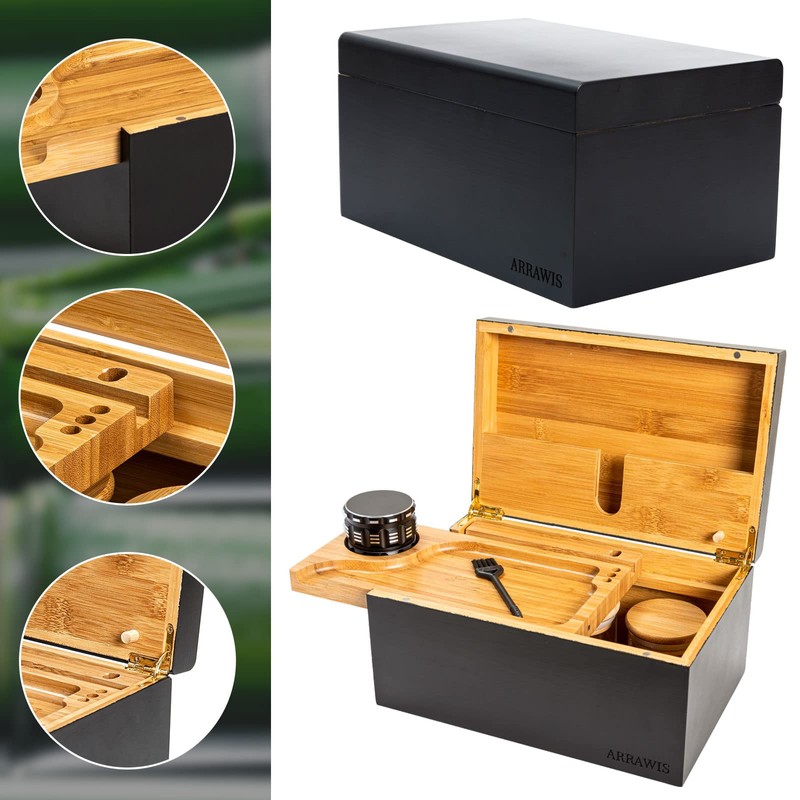 ARRAWIS Large Bamboo Storage Box with Removable Tray Kit -
