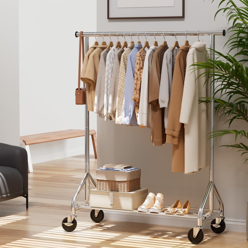 HYSEYY Clothes Rack, Rolling Clothing Rack for Hanging Clothes Load