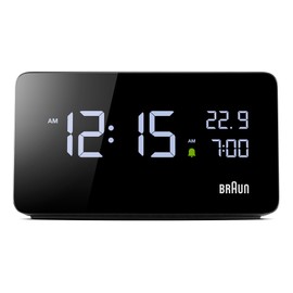 Braun Digital Alarm Clock with LCD Display, 2X USB-C Ports for Charging of Other Devices, Time and Date Display, Touch Snooze, Quick Set, in Black, Model BC20B.