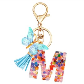 TBUQNZA Keyring Girl Keyring with Initial Letters Pink Key Ring Butterfly Key Ring Letter, multicoloured