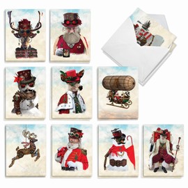 The Best Card Company Steampunk Holidays - 20 Assorted Boxed Christmas Thank You Note Cards with Envelopes (4 x 5.12 Inch) - Cloaked and Bedecked in Futuristic Finery AM2919XTG-B2x10