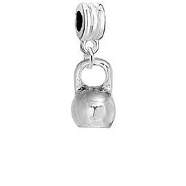 Sexy Sparkles Kettlebell Charm Spacer Bead – 3D Weight Lifting, Exercise, Sports, Fitness Gym Charm, Compatible with European Bracelets