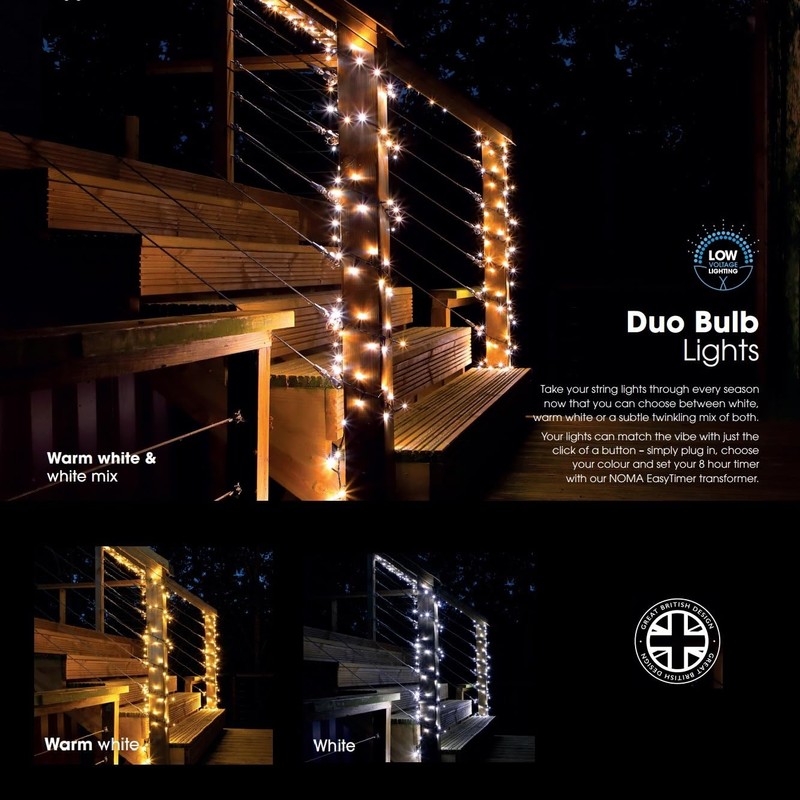 NOMA Duo Bulb String Lights, 200 Warm White LED's, 24.9