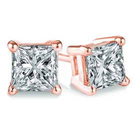 PARIKHS Princess cut Diamond stud Premium Quality 14k Rose Gold (0.12ctw, Clarity-SI2)