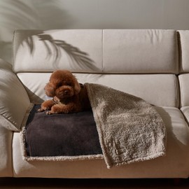 Waterproof Dog Blanket, Pet Pee Proof Fleece Sherpa Throw Blanket for Sofa Couch Bed Protection, Washable Reversible Furniture Protector Cover 125 x 75 cm Brown/Tuape