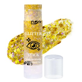 Prreal Body Glitter, Mermaid Face Glitter Stick Makeup Holographic Sequins, Hair Glitters Eyeshadow Body Shimmer for Rave Accessories, Stage Christmas Festival Makeup Glitter (Gold)