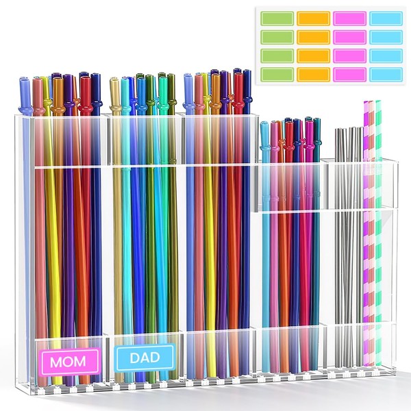 Acrylic Straw Holder for Cabinet Door, 9.5 Inches Large Capacity