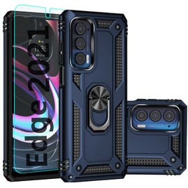 SKTGSLAMY for Moto Edge 2021 Case,with Screen Protector,[Military Grade] 16ft Drop Tested, Magnetic Kickstand Protective Case for Moto Edge 5G UW, Blue