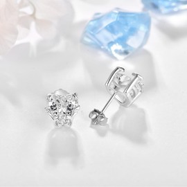 KINGWHYTE Stud Earrings for Women 925 Sterling Silver Heart Stud Earrings Dainty Cubic Zirconia Earrings Jewellery Gifts for Women Girls