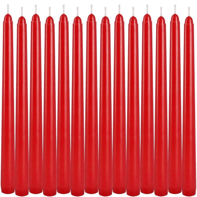 14 Pack Glowing Red Tapers Candles- 10-Inch unscented Candles for