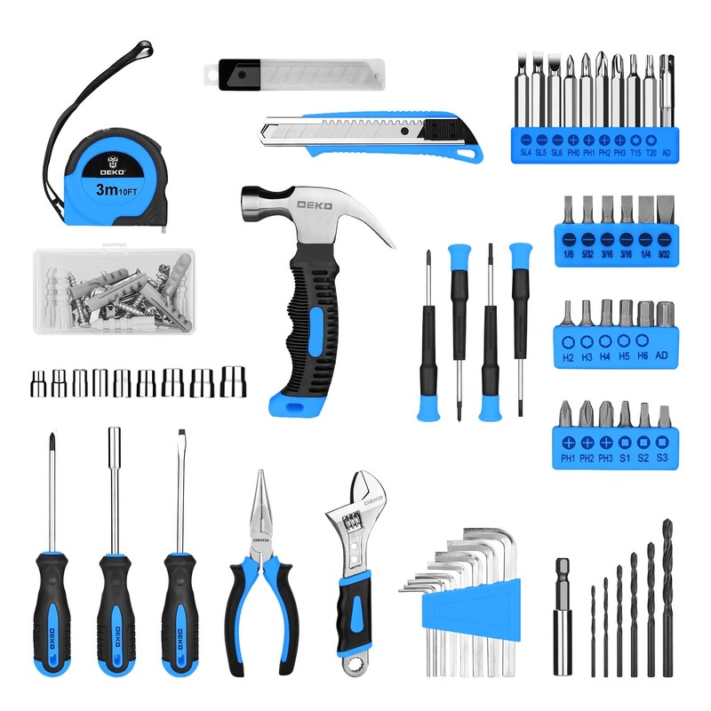 DEKOPRO Drill Set: Tool Set with 8V Blue Cordless Drill,