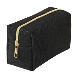 Black Makeup Bag for Women, Travel Cosmetic Pouch with Zipper Closure, Portable Toiletry Organizer