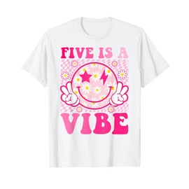 Five Is A Vibe 5th Birthday Groovy 5 Years Old Smile Face T-Shirt