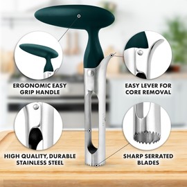 Zulay Kitchen Premium Apple Corer Tool - Ultra Sharp, Stainless Steel, Serrated Blades for Easy Coring - Easy to Use & Clean, Durable Apple Corer Remover for Baking Apples & More - Dark Teal