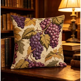 MaSiledy Rustic Pillow Cover Grape Floral Retro Pillowcases Wine and Grape Vintage Art Throw Pillows Decoration for Sofa Couch 18"x18" Linen Cushion Case Outdoor Home Decoration Farmhouse Home Decor