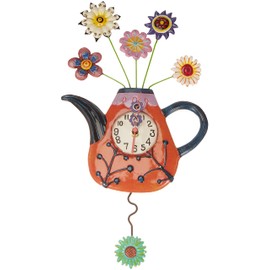 Enesco P9014 Wall Clock Teapot Red 42 cm with Flowers Resin