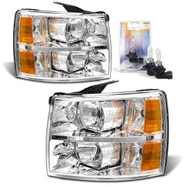ADCARLIGHTS 2007-2014 Silverado Headlight Assembly for 07 08 09 10 11 12 13 Chevy Silverado 1500/07-14 Silverado 2500HD 3500HD Clear Lens Chrome Housing Amber Reflector Replacement