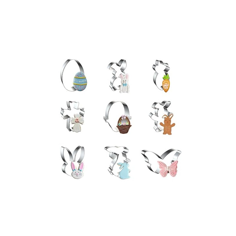 WDYJMALL Easter Cookie Cutters 9-Pc Set - Egg Bunny Carrot