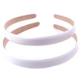 Mytoptrendz 2 PK Plain Slim Headbands Luxurious Satin 1.5cm Wide Alice band Hairbands Non-Slip Grip for Ladies Girls Bridesmaid Flower Girls (White)