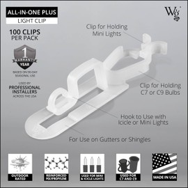 Wintergreen Lighting All-in-One Plus Christmas Light Clips for C9, C7, Icicle Lights, Mini Lights on Gutters, Shingles, Rooflines Christmas Light Gutter Clips (100-count)