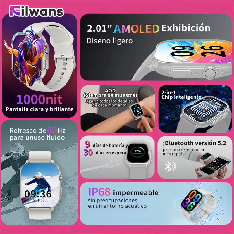Smartwatch Reloj Inteligente Bluetooth Llamada Filwans Gts 2.01 Amoled Pantalla