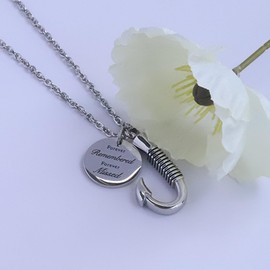 DAIFFUNE Hook Cremation Necklace for Ashes Urn Necklaces for ashes Cremation Jewelry for Ashes Fishing Necklace Urns Necklace for Ash Necklace Memory Keepsake-Forever Remembered Forever Missed