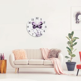XFM Farmhouse Butterfly Wall Clock Purple Lavender Wooden Clocks 16 Inch Silent Non-Ticking Battery Operated Decorative Round Clock for Women Bedroom Living Room Kitchen