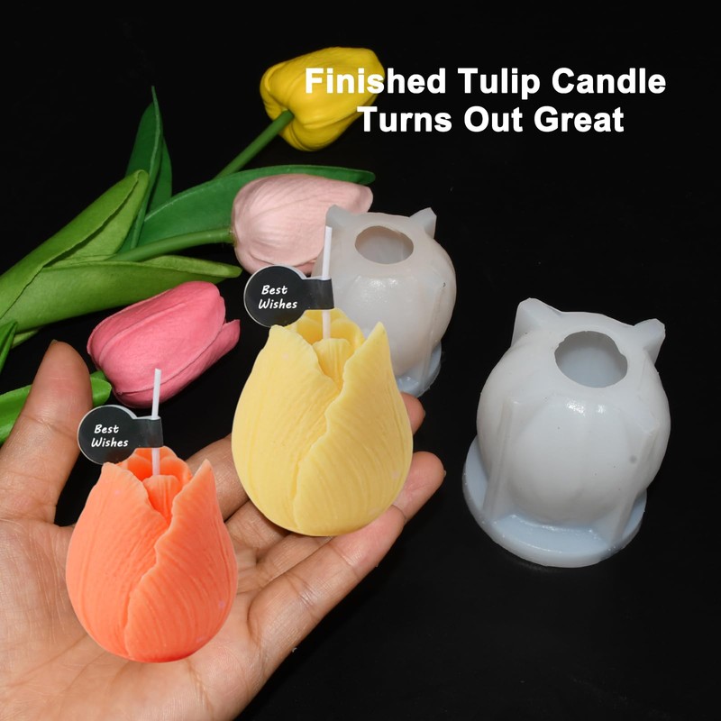 4 Pcs 3D Tulip Silicone Candle Mold Tulip Flower Silicone