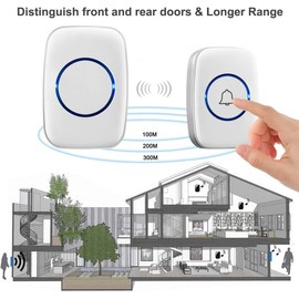Wireless Doorbell, FullHouse Waterproof Door Bell Kit, Distinguish front and rear doors, Over 1000 feet Range and 60 Chime, 5 Levels Volume and LED Flash, for Home Office Classroom