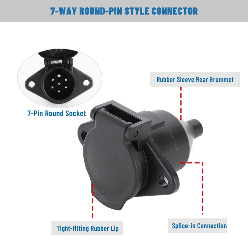MECMO 7-Pin Round Vehicle-Side Female-End Socket Replacement SAE J560 Style,