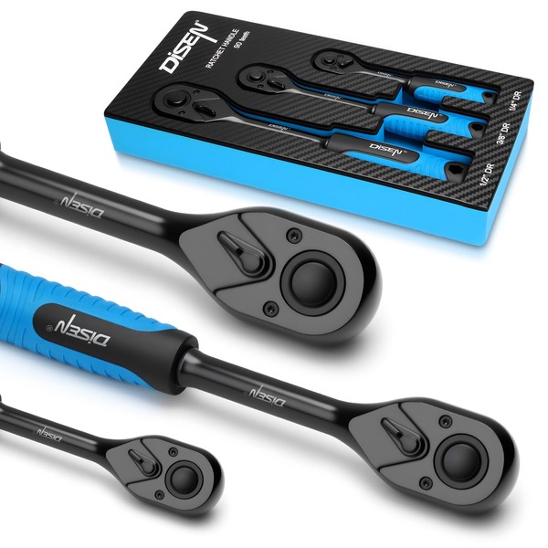 DISEN 3pcs Black Ratchet Set (1/2", 3/8", 1/4" Drive) -