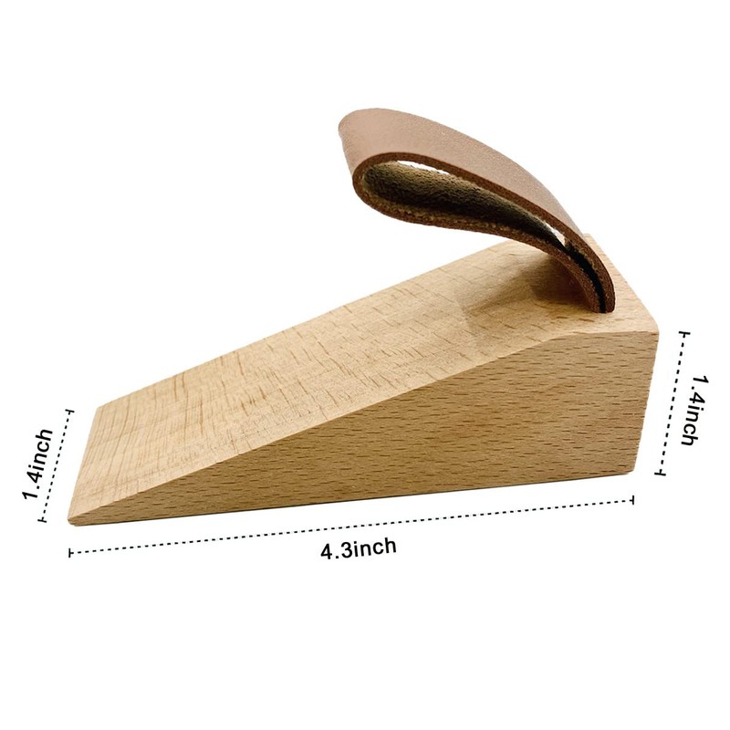Wooden Door Stopper with Leather Band, 2 Pack Solid Wood