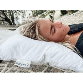 SnooozeGo Mini Duck Down Travel Pillow – Compact Feather Pillow for Plane, Hotel, or Car – Lightweight 3-Chamber Support for Side & Back Sleepers – Travel Essential with Cotton Bag (40x35cm)