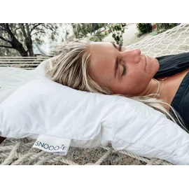 SnooozeGo Mini Duck Down Travel Pillow – Compact Feather Pillow for Plane, Hotel, or Car – Lightweight 3-Chamber Support for Side & Back Sleepers – Travel Essential with Cotton Bag (40x35cm)