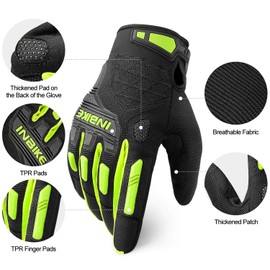 INBIKE Cycling Gloves Men Bike Gloves Women Full Finger MTB Bike Shock-Absorbing Anti-Slip Breathable Touch Screen Bicycle Gloves Green M