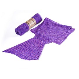 Kitchen + Home Mermaid Tail Blanket – Super Soft All Season Crochet Mermaid Pattern Knitted Sleeping Bag Throw for Adults and Kids – 72”x35” - Coral Reef Purple