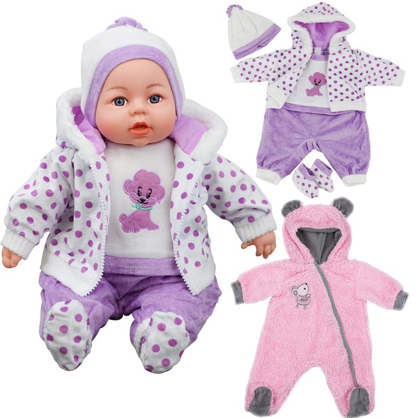 Bibi Doll - Baby Doll Clothes Boy & Girl Set Of Two Outfits Suitable For 18" Baby Doll (Girl Doll Clothes Set of 2-Design 2)