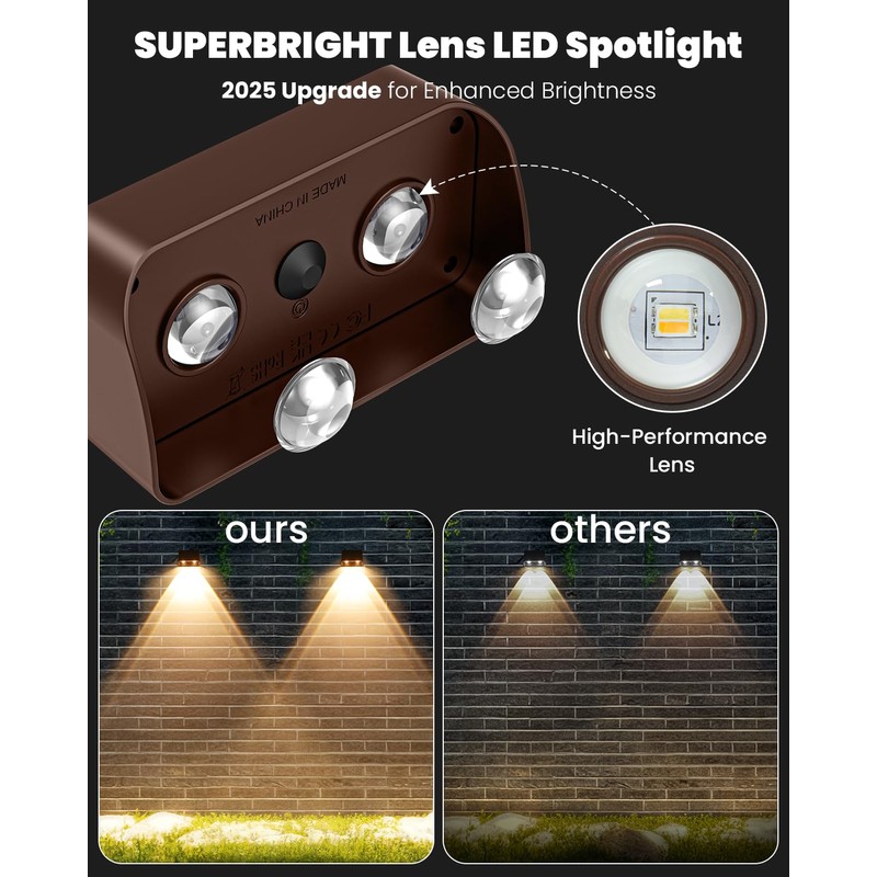 Brighter Solar Fence Lights-3000/4000/6000K 3 Mode,Solar Lights Outdoor Waterproof,Dusk to