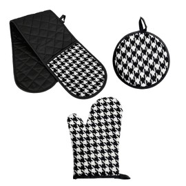 4-Piece Set Oven Gloves Heat Resistant, Black Oven Gloves Double With Heat-Insulating Pot Holders For Kitchen Baking And Cooking
