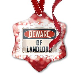 NEONBLOND Christmas Ornament Beware of Landlord Vintage Funny Sign, red