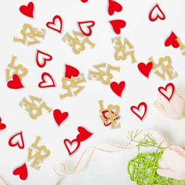 JEYE 200Pcs Red Love Heart Confetti Gold Glitter Love Letters Table Confetti Romantic Love Party Decorations for Valentines Day Engagement Wedding Anniversary Bridal Shower