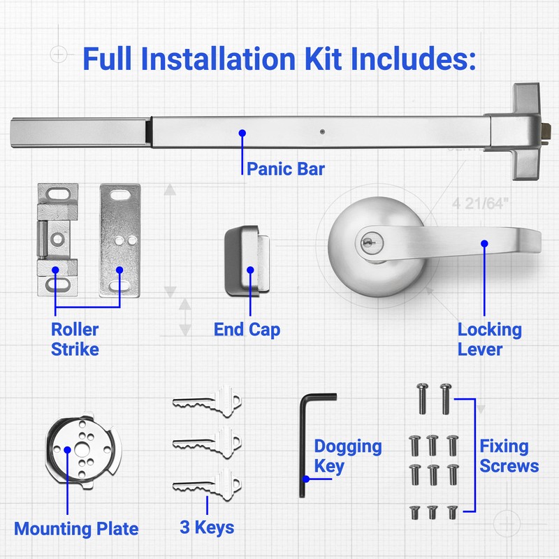 FORTSTRONG 31" Commercial Push Bar Panic Exit Device (Silver) -