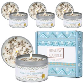 White Sage Candle 4 Pack, 220 Hours Burn Time, Sage Leaf, Crystal Salt & Essential Oil, Healing Candle